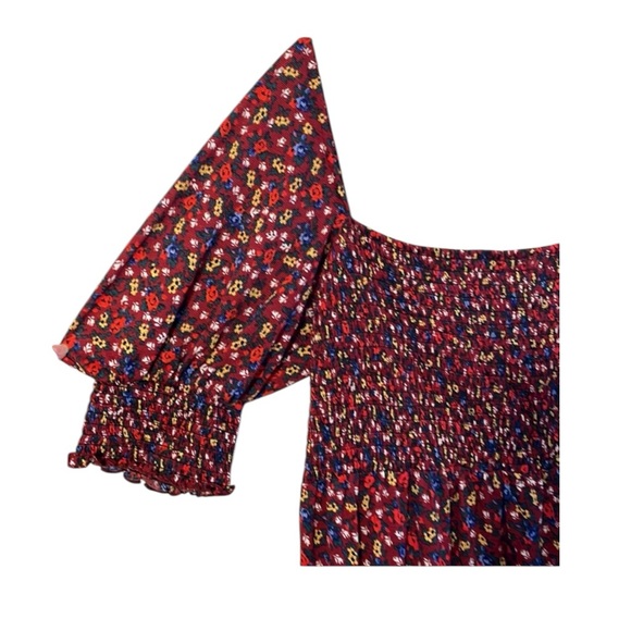 ASOS Burgundy Floral Smocked Puff Sleeve Maxi Dress Sundress Size US 16 - Picture 8 of 10